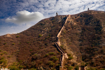 fortress wall of Amber fort. India, Jaipur