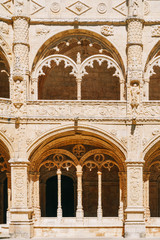 Fototapeta na wymiar Jeronimos Hieronymites Monastery Of The Order Of Saint Jerome In Lisbon, Portugal Is Built In Portuguese Late Gothic Manueline Architecture Style