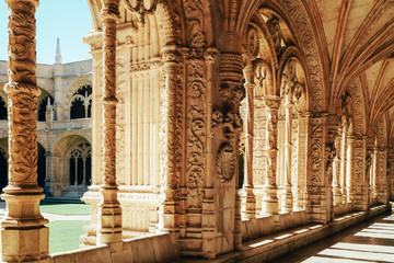 Jeronimos Hieronymites Monastery Of The Order Of Saint Jerome In Lisbon, Portugal Is Built In Portuguese Late Gothic Manueline Architecture Style