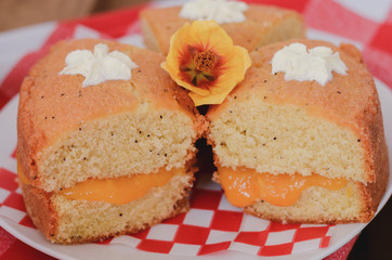 Homemade cake with mango cream.