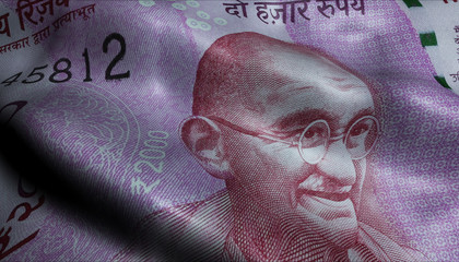 Crumpled Two Thousand Rupees India Banknote Mahatma Gandhi Portrait