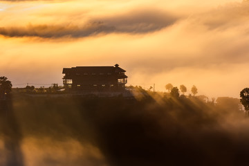 Fototapeta premium Beautiful accommodation in the middle of the mist at Khao Kho, Phetchabun Province, Thailand.
