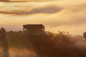 Fototapeta premium Beautiful accommodation in the middle of the mist at Khao Kho, Phetchabun Province, Thailand.