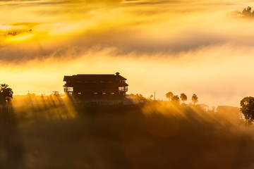Fototapeta premium Beautiful Sunrise and the mist at Khao Kho, Phetchabun Province, Thailand.