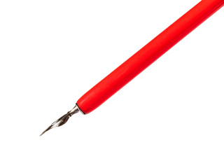 side view of red nib pen cut out on white