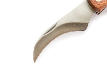 The blade of the knife in the form of a hook. Can-opener.