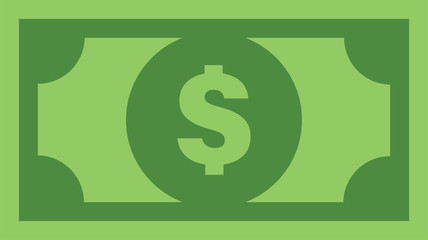 Dollar bill, green currency banknote, cash and money symbol. Flat vector illustration.
