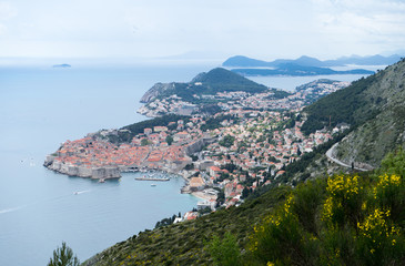Fototapeta na wymiar Old Harbour of Dubrovnik and city from above and Croatia islands