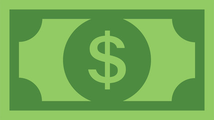 Dollar bill, green currency banknote, cash and money symbol. Flat vector illustration.