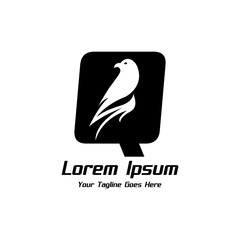 Stylized letter Q with bird inside black and white color logo 