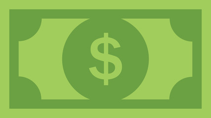 Dollar bill, green currency banknote, cash and money symbol. Flat vector illustration.