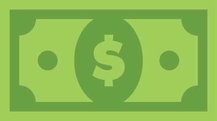 Dollar bill, green currency banknote, cash and money symbol. Flat vector illustration.