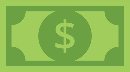 Dollar bill, green currency banknote, cash and money symbol. Flat vector illustration.