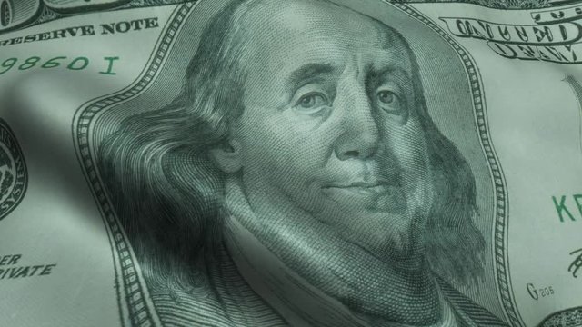 US President Benjamin Franklin Crumpled One Hundred Dollar Bill