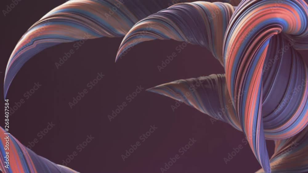 Poster Pink colored twisted shapes motion graphics background. Computer generated abstract geometric 3D render loop animation. HD resolution.