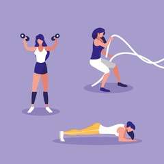 group of athletic women practicing sport