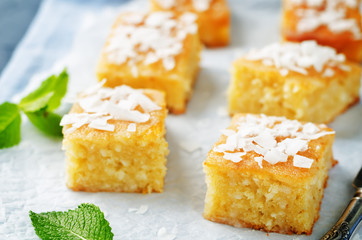 Coconut Breakfast Bars with fresh coconut sprinkles