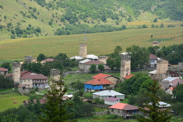 Fototapeta na wymiar Georgia Svaneti travel mountainsn Svan tower