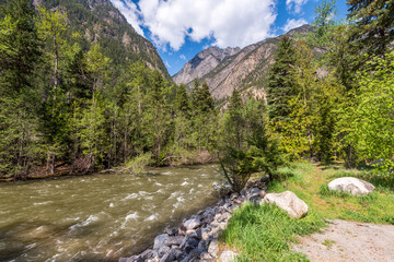 Majestic mountain river in Vancouver, Canada. View with mountain background.