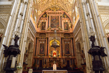 High main altar with carved wood lecterns of the Cordoba Our Lady of the Assumption Cathedral Mosque