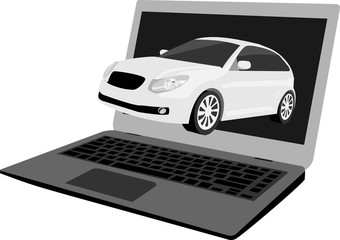 Obraz na płótnie Canvas selling and buying car on the internet. A car and laptop vector illustration with white background 