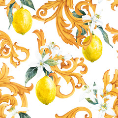 Watercolor lemon seamless pattern