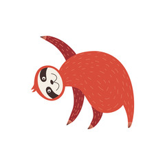 Cute sloth standing bent to the side with paws raised up cartoon style