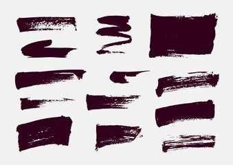 Monochrome abstract vector grunge textures. Set of hand drawn paint brush strokes and stains.