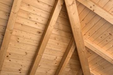 Wooden ceiling with exposed beams
