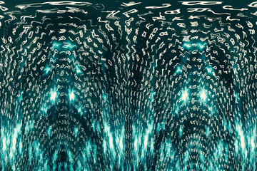 Blue matrix digital background. Distorted cyberspace concept. Characters fall down. Matrix from...