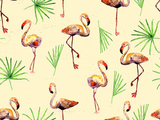 Large flamingo red hawaiian seamless pattern.