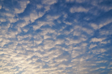 Background. Sky covered with Altocumulus clouds, occur in the height range from about 2000 to 5000...