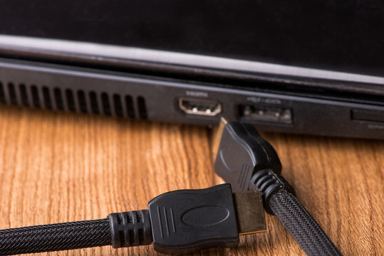 HDMI cable close-up. HDMI connector. HDMI plug