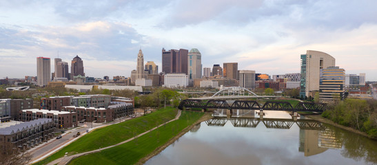 Aerial View over the Columbus Ohio Skyline Featuring Scioto River © Christopher Boswell