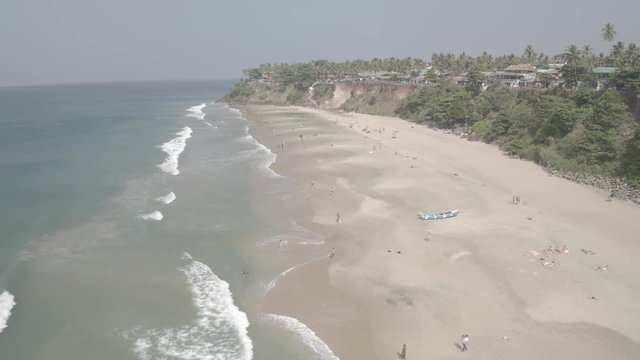 Varkala beach in Kerala, India, 4k aerial ungraded/flat