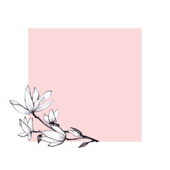 Hand drawn illustration magnolia flowers on pink background. Design for wedding card, invitation