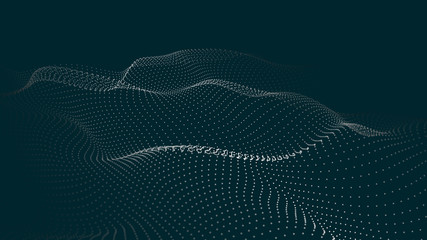 A wave of particles. Futuristic point wave. Vector illustration. Abstract blue background with a dynamic wave. Wave 3d