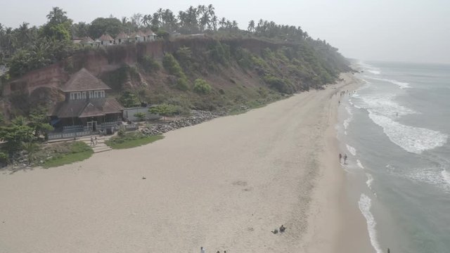 Varkala beach in Kerala, India, 4k aerial ungraded/flat