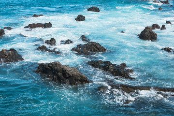 blue ocean water and rocks. beautiful landscape of Canary Islands