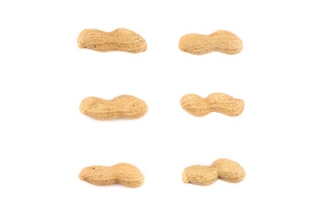 dried  peanuts with shell on white background