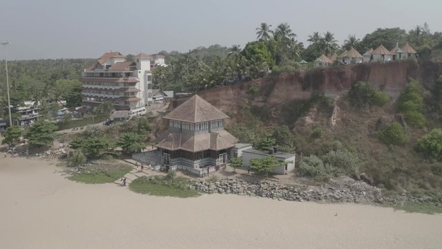 Varkala beach in Kerala, India, 4k aerial ungraded/flat