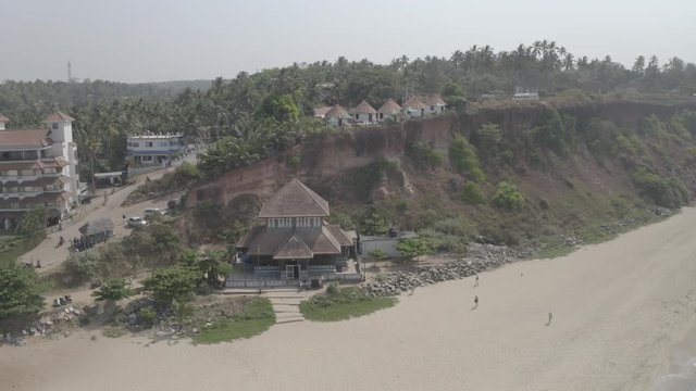 Varkala beach in Kerala, India, 4k aerial ungraded/flat
