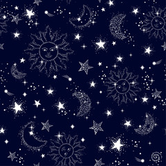Space Galaxy constellation seamless pattern print could be used for textile, zodiac star yoga mat, phone case