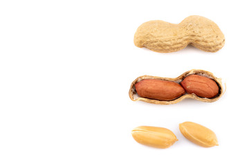dried  peanuts with shell on white background