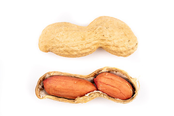 dried  peanuts with shell on white background