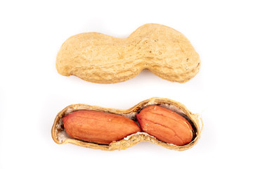 dried  peanuts with shell on white background