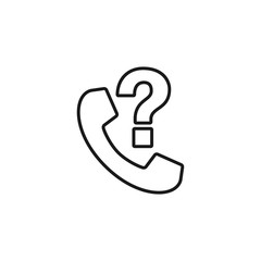 Call for help or info icon. Ask by phone illustration. Unknown call sign vector illustration. Telephone and question mark sign. Handset icon. Call assistance and support service icon