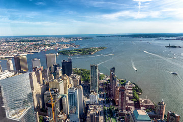 Aerial view of skyscrapers in lower Manhattan