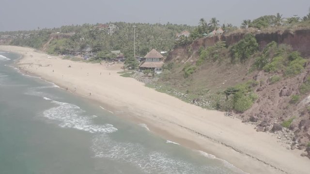 Varkala beach in Kerala, India, 4k aerial ungraded/flat