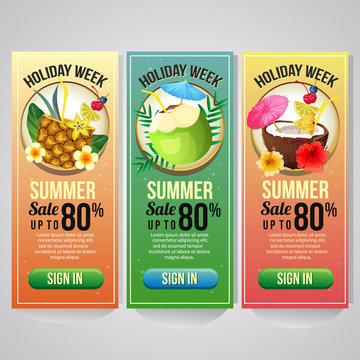 three summer holiday vertical banner website cocktail drink